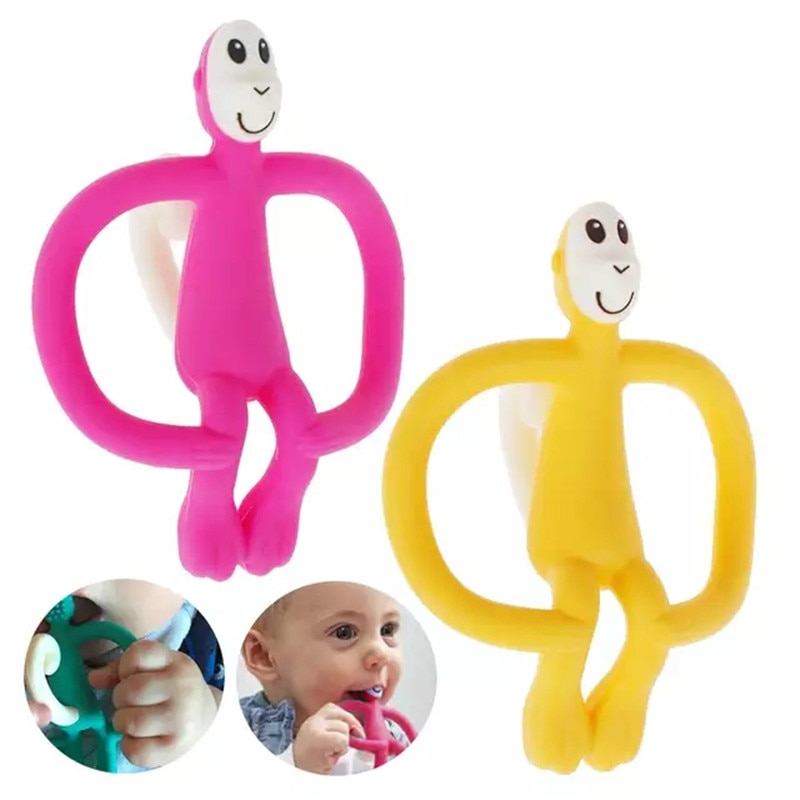 Soft Silicone Cartoon Monkey Toddler Molar Teeth Pain Relief Tool Kids Chew Charms Teether Educational Toy Baby Shower Gift